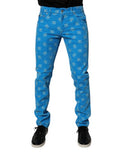 Men's Blue Logo Monogram Cotton Skinny Denim Jeans Clothing