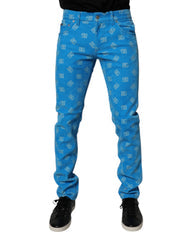 Men's Blue Logo Monogram Cotton Skinny Denim Jeans Clothing