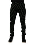 Men's Black Green Stripes Cotton Skinny Denim Jeans And Elastane Clothing