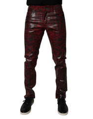 Red Leopard Cotton Skinny Men Denim Jeans Elastomer Elastane Clothing