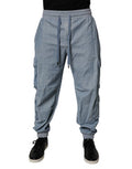 Light Blue Cotton Jogger Cargo Men Denim Pants Elastomer Elastane