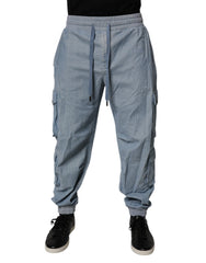 Light Blue Cotton Jogger Cargo Men Denim Pants Elastomer Elastane
