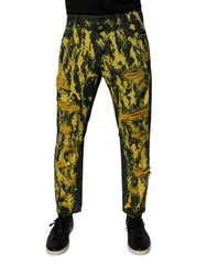 Black Yellow Tie Dye Tattered Skinny Men Denim Jeans Cotton Clothing