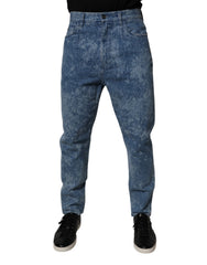 Blue Tie Dye Cotton Skinny Men Denim Jeans Elastane Clothing