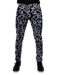 Men's Black Logo Monogram Cotton Skinny Denim Jeans Clothing