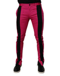 Pink Black Stripe Slim Fit Men Dress Pants Cotton Elastane