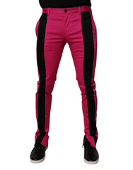 Pink Black Stripe Slim Fit Men Dress Pants Cotton Elastane