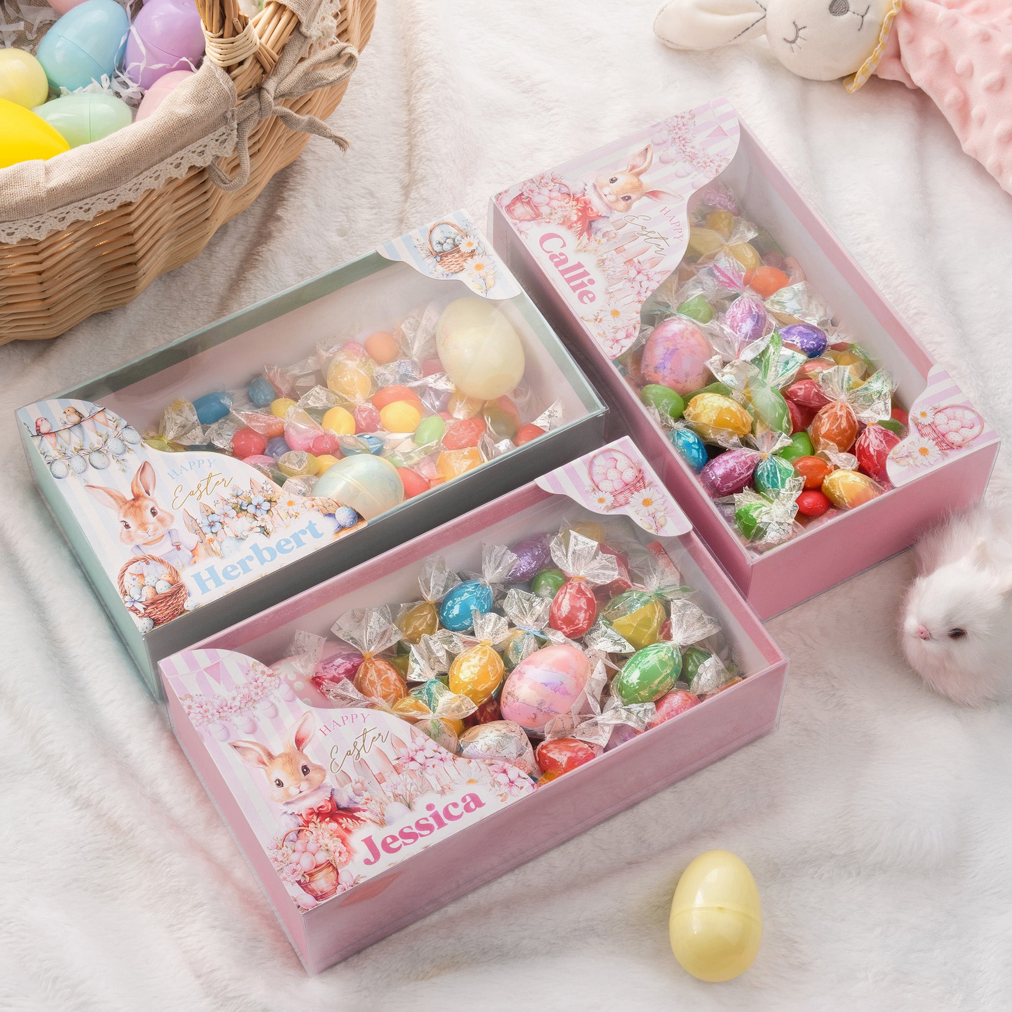 Conejito Personalizado Feliz Pascua Caja de Regalo con Nombre Uso Diario Fiesta de Regalos para Niñas Niños
