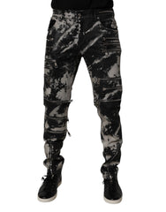 Men's Black Tie Dye Cotton Skinny Zip Denim Jeans Clothing