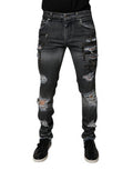 Men's Dark Gray Tattered Cotton Skinny Denim Jeans Clothing