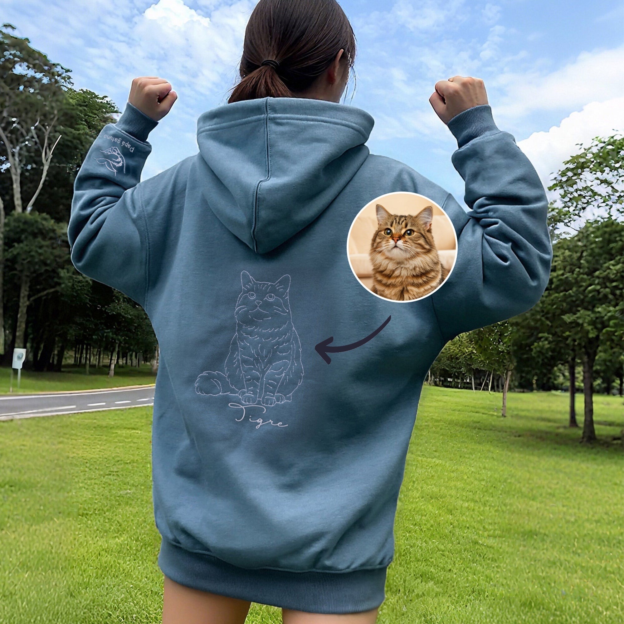 Camiseta sudadera o sudadera con capucha personalizada con foto de mascota bordada multicolor y nombres regalo de fiesta para amantes de mascotas