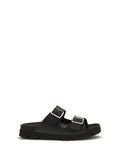 Prada Leather Buckle-Strap Sandals — Black