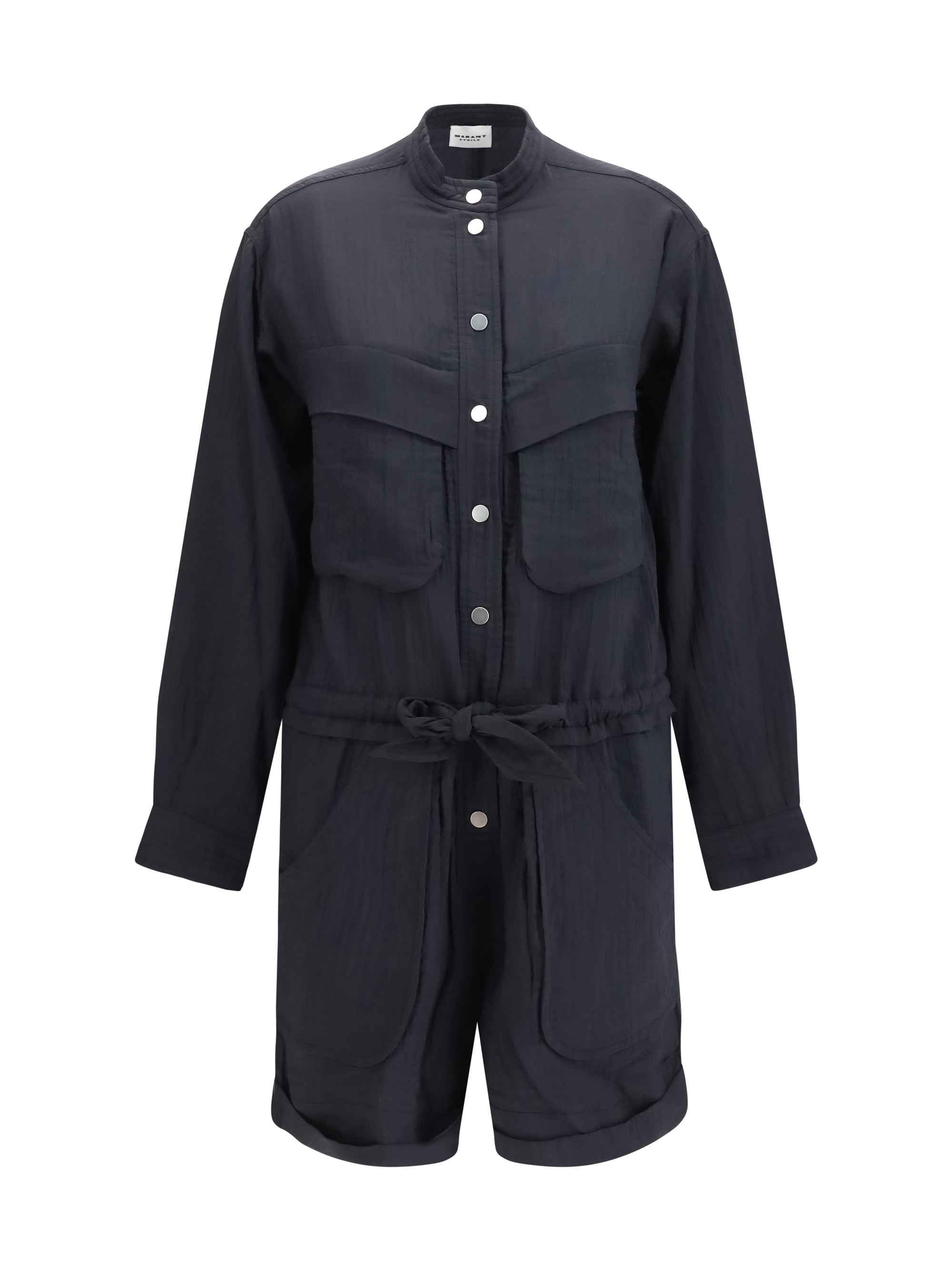 Marant Etoile Short Cotton-Blend Safari Jumpsuit — Black