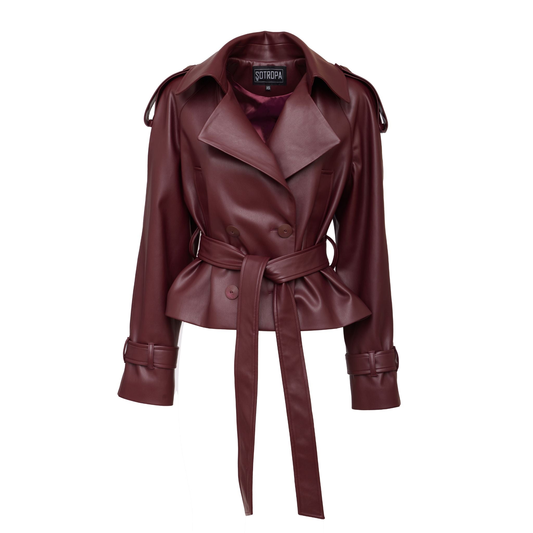 Cropped Eco Leather Trench Coat Burgundy | PR Sample
