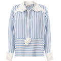 Smart Elegance – Silk-Touch Striped Long-Sleeve Blouse | Light Blue