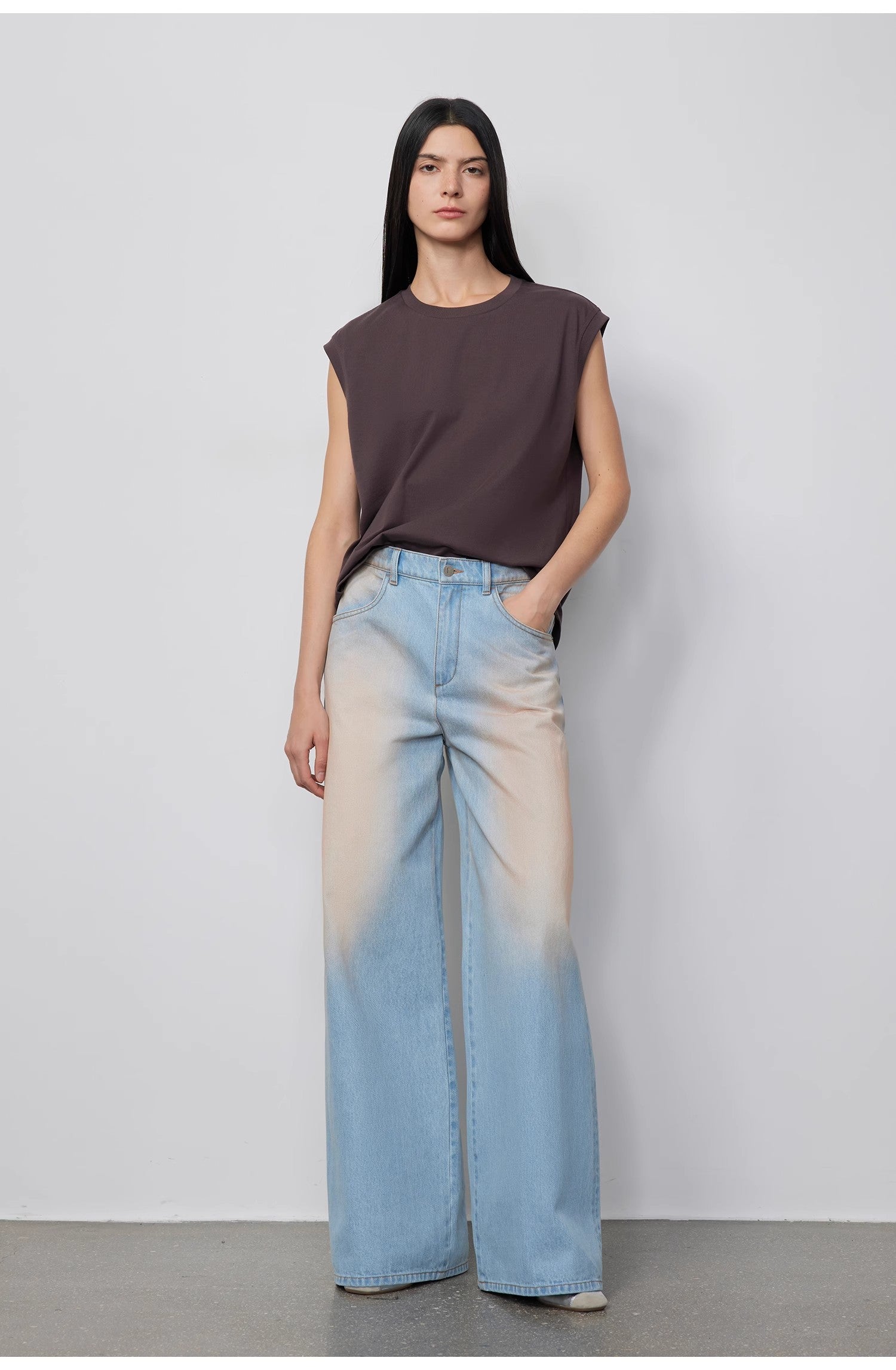 Wantful Fantasy Heavy Industry Washed Spray Colored Wide Leg Jeans Women's Low Waist Straight Leg Bootleg Pants