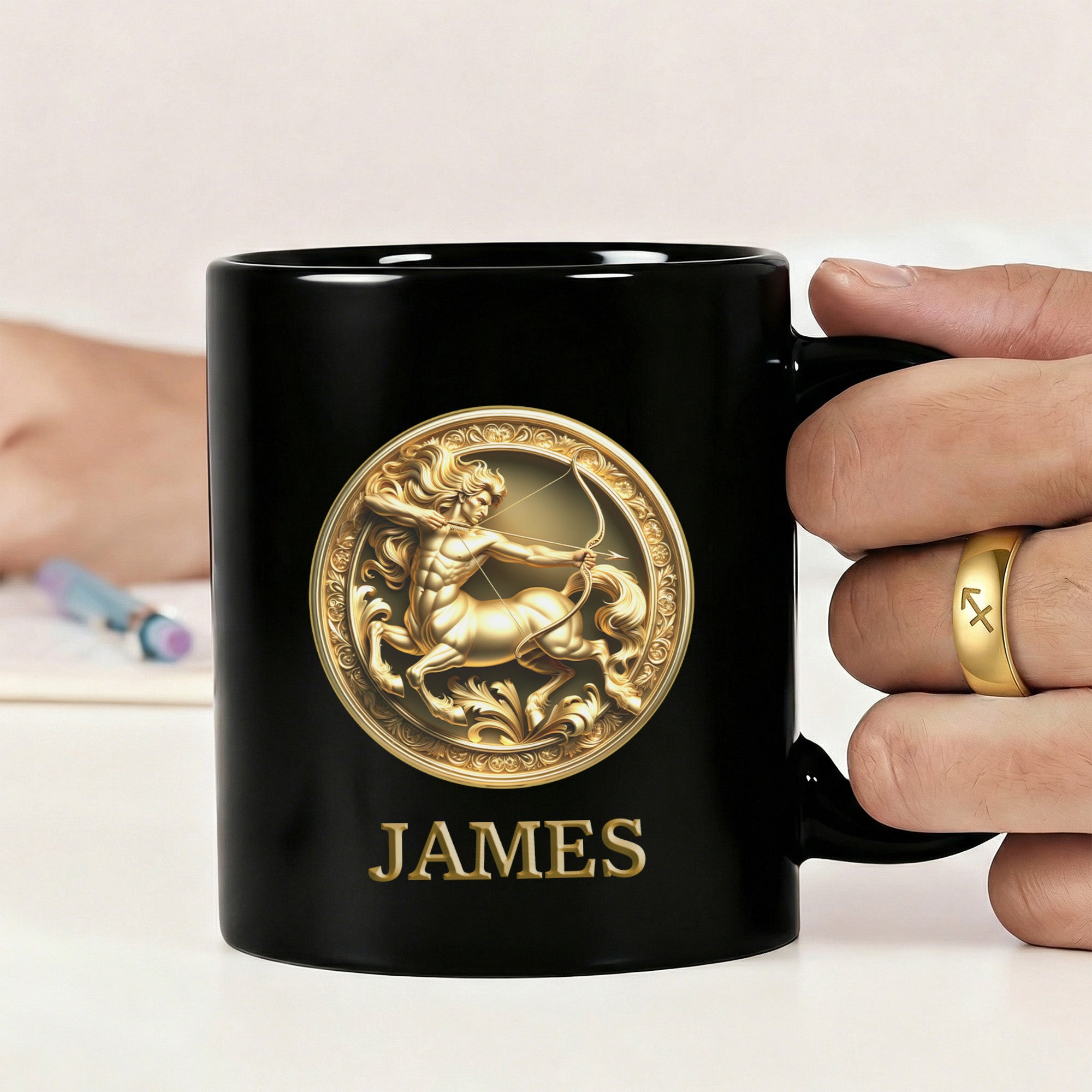 Taza de Cerámica Negra Personalizada Los Doce Signos del Zodiaco con Nombre Día del Padre Cumpleaños para Él Papá Novio