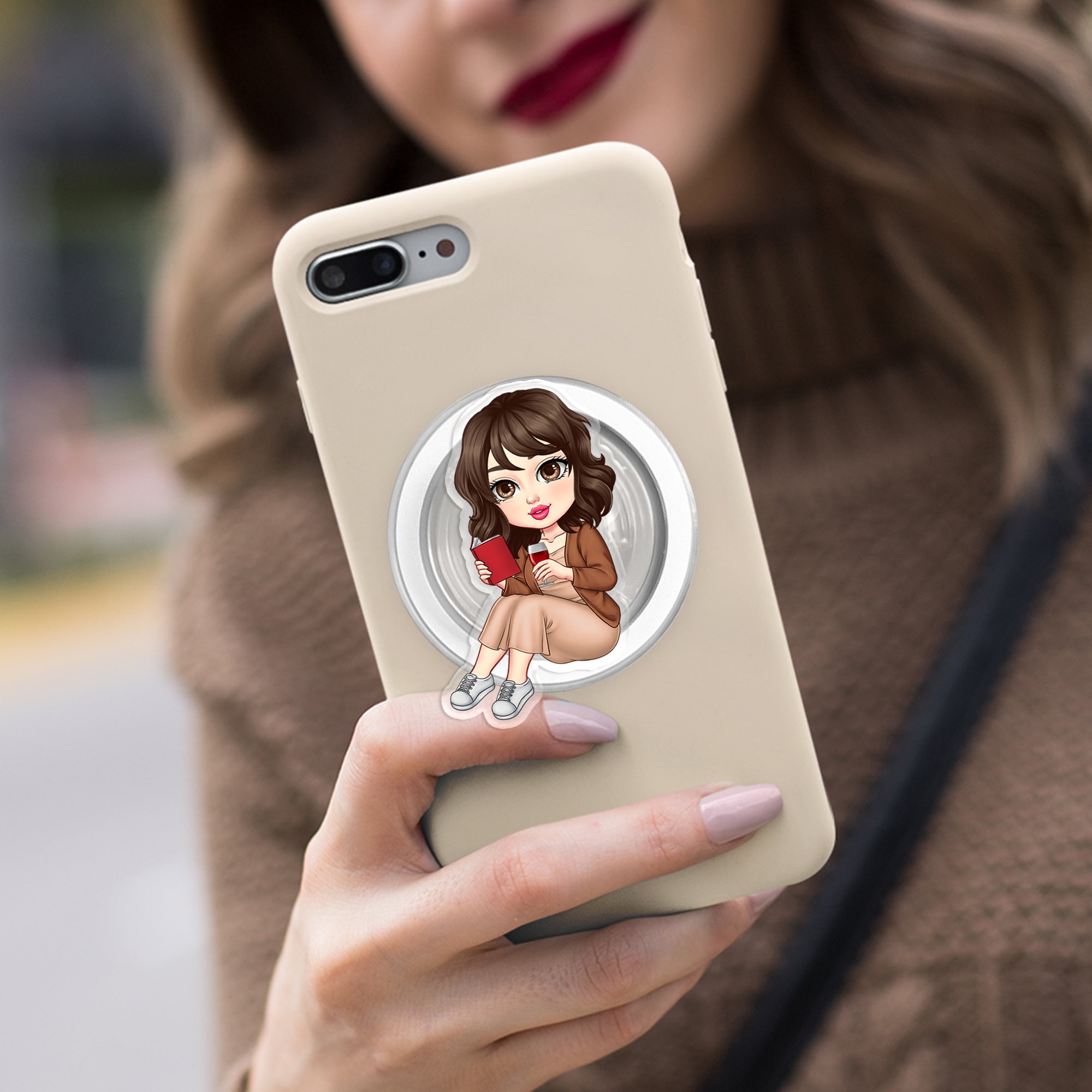 Personalizada de dibujos animados de acrílico magnético teléfono Grip Accesorios para teléfonos móviles Regalo de cumpleaños para las mujeres ratones de biblioteca