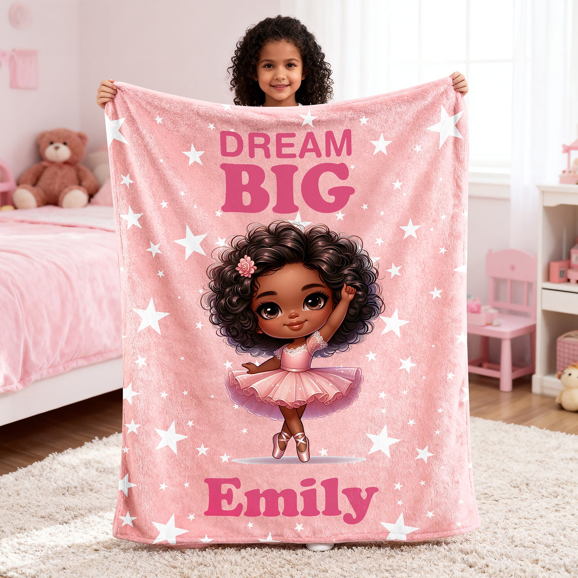 Personalizada Multicolor Dibujos animados Sueño Grande Negro Niño Niña Suave Manta con Nombre Decoración del Hogar Navidad Cumpleaños Regalo para Niños