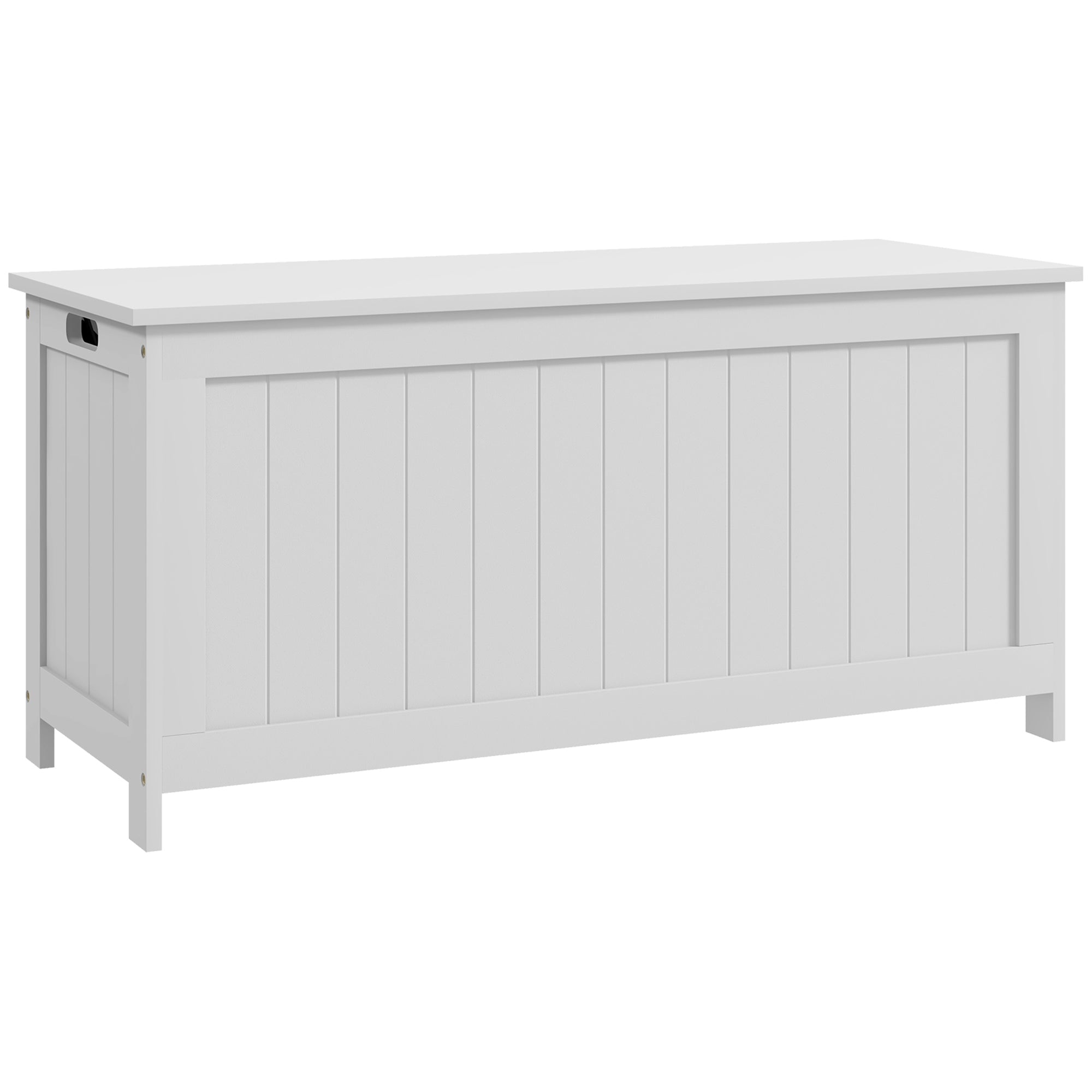 Storage Chest  Bench w/ 2 Safety Hinges & Cut-out Handles for Living Room, Entryway, White