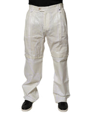 White Linen Mid Waist Straight Men Denim Jeans Clothing