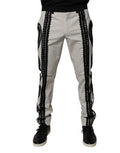 Men's Black Lace-Trim Cotton Trousers White Elastane