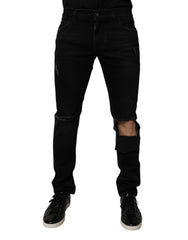 Black Ripped Cotton Skinny Men Denim Jeans Elastane Clothing