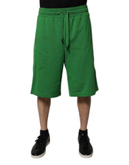 Green Cotton Men Sweatshorts Bermuda Shorts Polyester