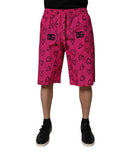 Men's Pink Cotton Heart Print Bermuda Shorts