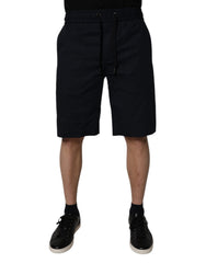 Black Cotton Sweatshorts Men Bermuda Shorts Elastane