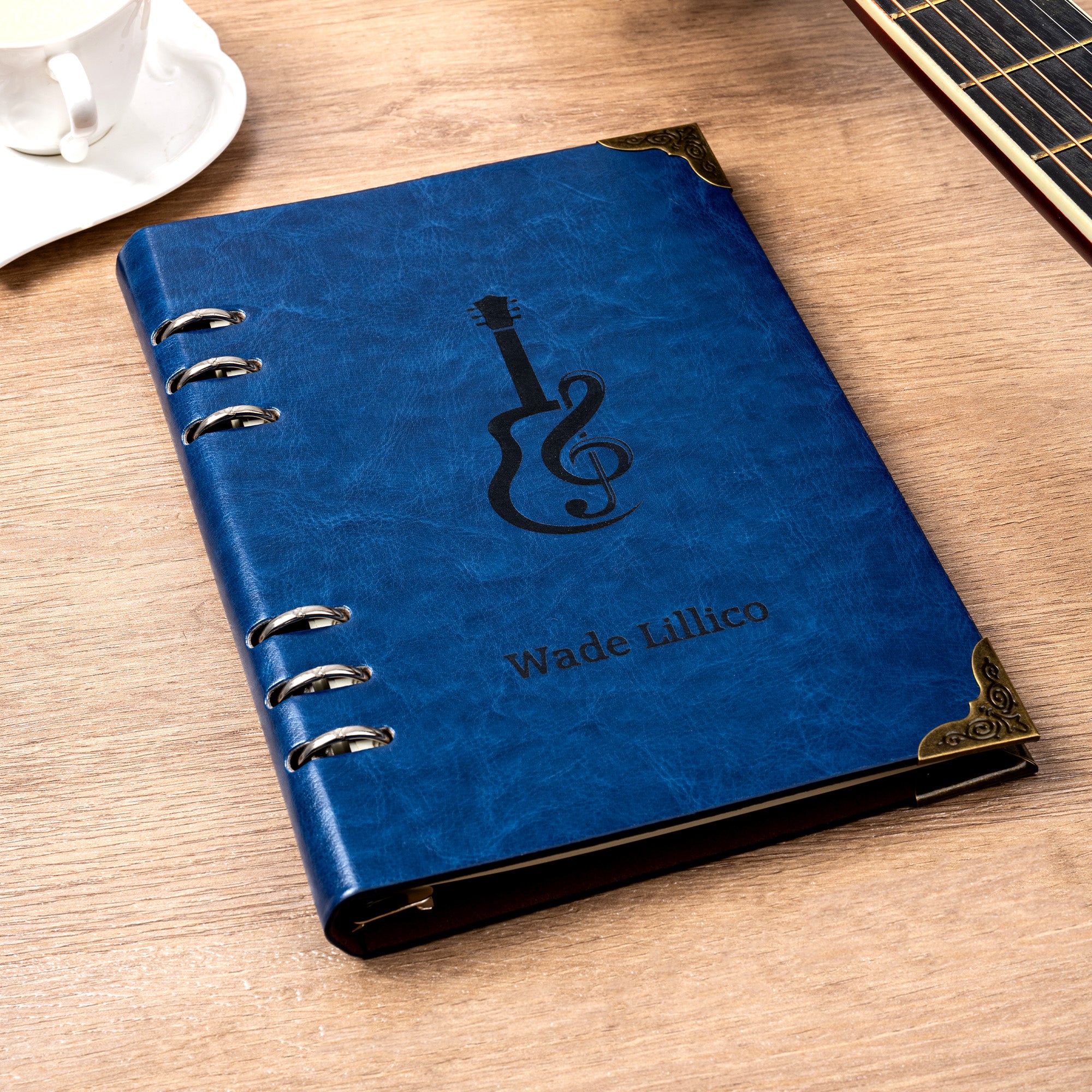 Guitarra Vintage Personalizado PU Cuero Lyric Diario Cuaderno con Texto Estudio de Música Regalo de cumpleaños esencial para los músicos