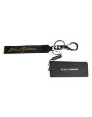 Black Logo Nylon Silver Brass Men Holder Keychain Keyring Leather Accessory