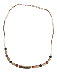 Men's Black Gold Wooden Beaded Logo Pendant Necklace Wood
