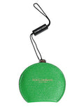 Women's Green Calfskin Leather Round Logo Hand Mirror Holder Accessory
