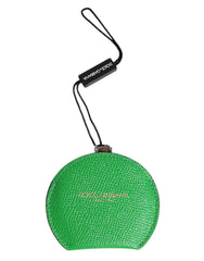Women's Green Calfskin Leather Round Logo Hand Mirror Holder Accessory