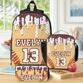 Helado personalizado goteo de béisbol Deportes Mochila Bolsa de almuerzo Estuche con nombre y número de vuelta a la escuela Regalo para Niños Estudiantes