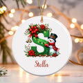 Personalizado muñeco de nieve Poinsettia inicial de cerámica adorno de Navidad con el nombre del árbol de decoración de Navidad de regalo para la familia amigos