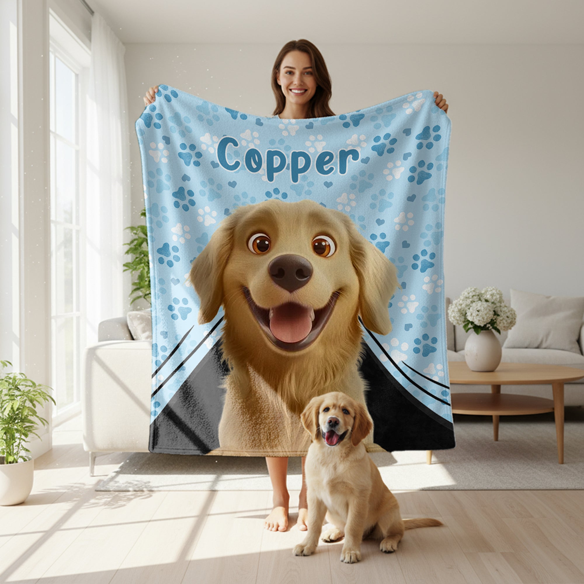 Personalizado lindo perro de dibujos animados de impresión de la pata suave manta con el nombre de decoración del hogar regalo de cumpleaños para los dueños de mascotas amante