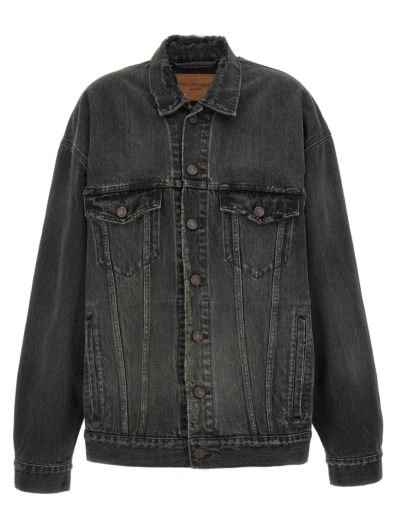 Balenciaga Used-Effect Denim Jacket — Charcoal