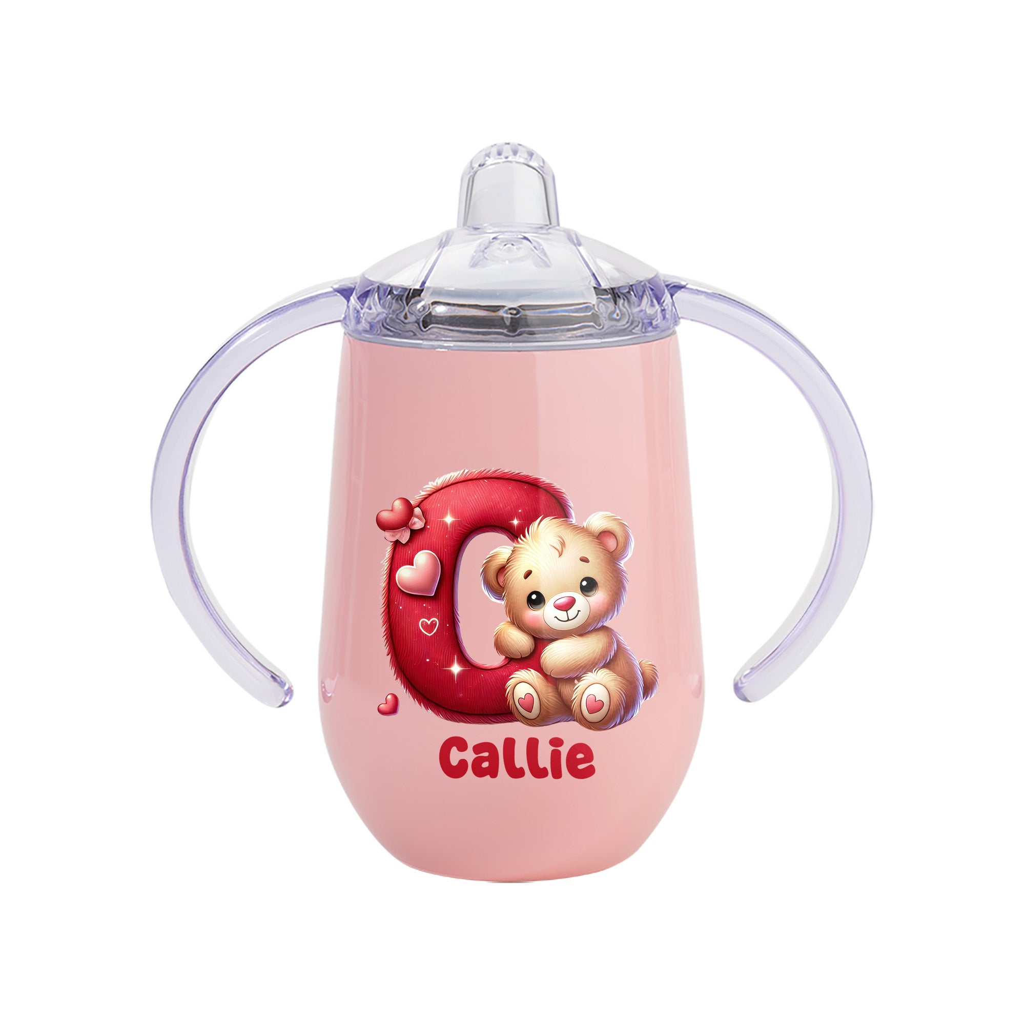 Vaso térmico con nombre e inicial Personalizado Oso Corazón 10 oz con nombre e inicial Regalo de cumpleaños y San Valentín para niños