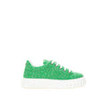 Women's Green Fabric And Leather Athletic Sneakers