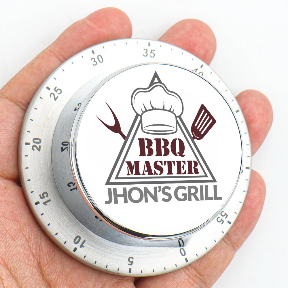 Temporizador de cocina magnético de acero inoxidable con nombre personalizado BBQ Master Kitchenware Regalo de cumpleaños Día del Padre para papá aficionado a la cocina