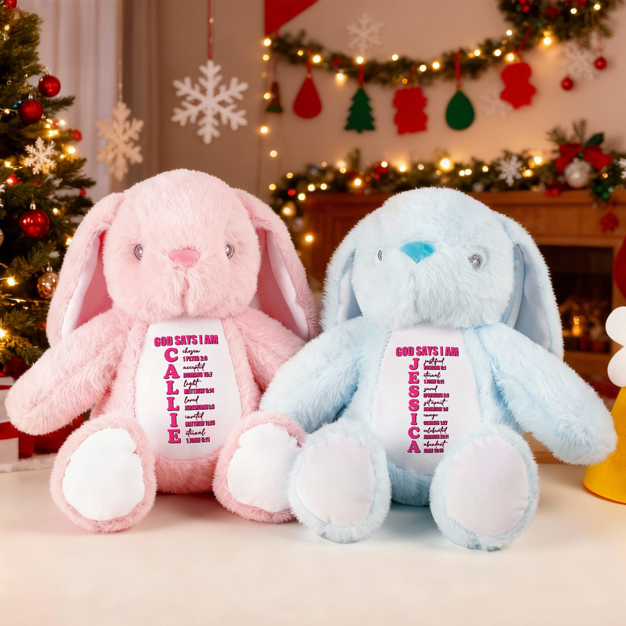 Personalizado Dios Dice Biblia Peluche Conejo Conejo Juguete con Nombre y Letras Navidad Cumpleaños Regalo para Niños