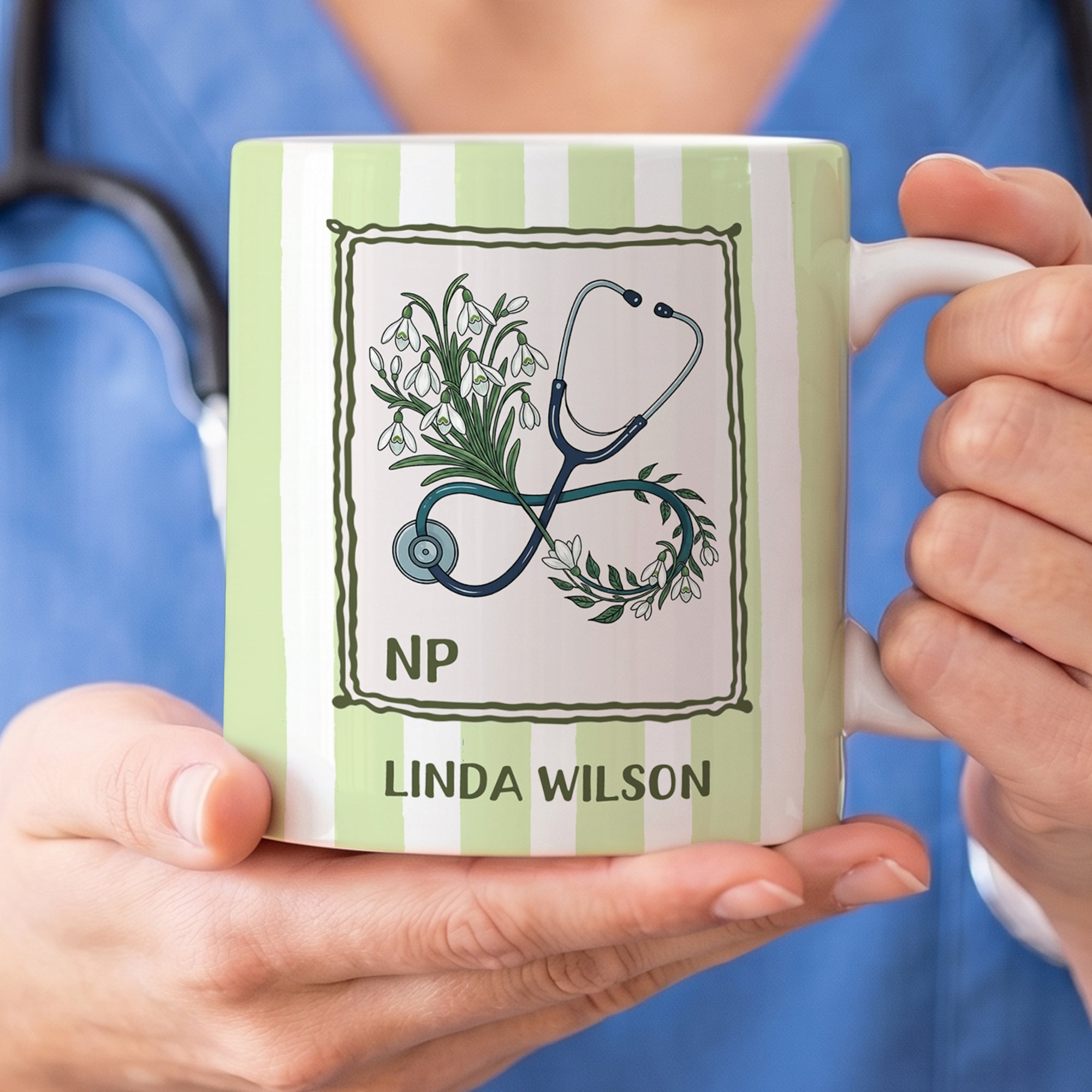 Taza de Cerámica Personalizada Flor de Nacimiento Rayas de Acuarela 11/15 oz con Texto y Título Uso Diario Día de la Enfermera Regalo de Cumpleaños para el Personal Médico de Enfermería