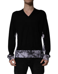 Men's Camouflage V-Neck Virgin Wool Sweater Black
