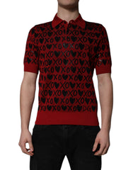 Men's Silk Hearts & Xs Jacquard Polo Red Polyurethane Nylon