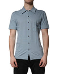 Blue Cotton Button Down Casual Men Polo Shirt Light