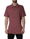 Dark Pink Button Down Casual Polo Men Shirt Cotton