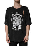 Men's Black Graphic Print Cotton Crew Neck T-Shirt