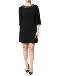 Women's Black Crystal Embellished Round Neck Mini Dress